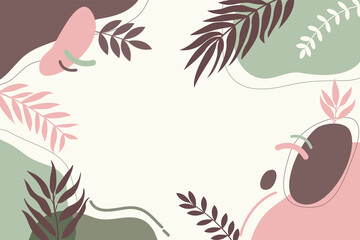 Design banner frame background with beautiful. background for design. Colorful background with tropical plants. Place for your text.	