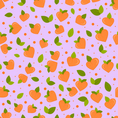 Pattern with peaches in the shape of a heart. Vector illustration.