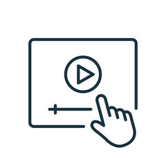 Video Tutorials Line Icon. Video Player with Mouse Pointer Linear Icon. E-learning and Online Education concept. Distant Education and Online Webinar pictogram. Editable stroke. Vector illustration - obrazy, fototapety, plakaty