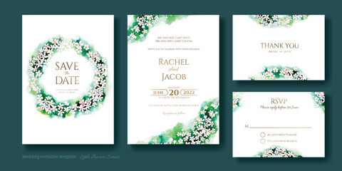 Wedding Invitation, save the date, thank you, rsvp card template. Vector. Cute little flowers. Watercolour styles.