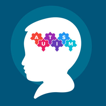 The Autism Child with puzzle in his head. Isolated Vector Illustration