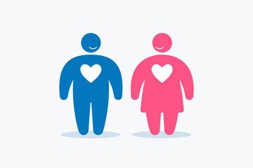 The Fat man and woman smiling to each other. Isolated Vector illustration
