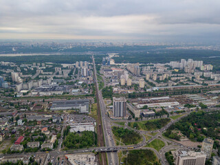 Fototapeta na wymiar Residential area in Kiev. Aerial drone view.
