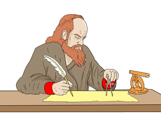 Ancient scientist, world figure, color illustration 