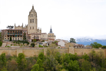 Fototapeta na wymiar Panoramic view over the Cathedral of Segovia in Spain