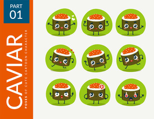 Cartoon images of Caviar Sushi. First set. Vector Illustration