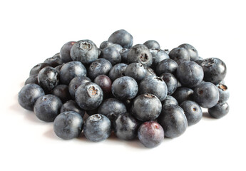 Pile of blueberries isolated on white abckground. Delicious wild berries