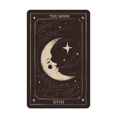 The Moon. Magic occult tarot card in vintage style. Engraving vector illustration. Witchcraft card isolated on white background 