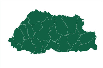 Bhutan map Green Color on White Backgound	