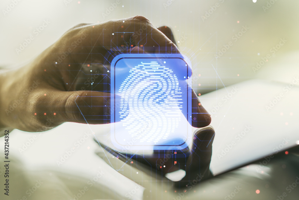 Aufkleber multi exposure of abstract creative fingerprint illustration with finger presses on a digital tablet