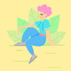 girl sitting in the wleaves