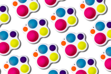 Pattern Colorful simple dimple toys. Isolate on white background. Top view. Fashion game for kids.