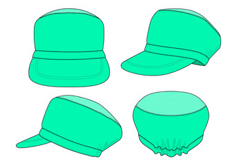 Turquoise Mesh Industry Peak Cap Template Vector On White Background.