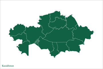 Kazakhstan map Green Color on White Backgound