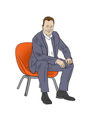 executive male person sitting on chair, color illustration