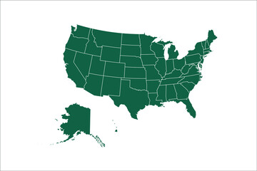USA map Green Color on White Backgound