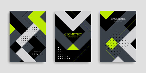 Abstract geometric background. Set of A4 vertical business brochures. Cover design in flat style. Vector illustration. Template collection. Design poster, cover, wallpaper, notebook, catalog.