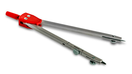 close up drawing tools: compass isolated on white background