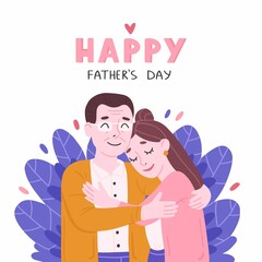 Happy elderly father and daughter hugging. Bright vector illustration in flat cartoon style on the theme of father's day.