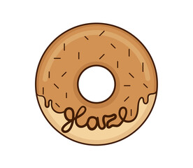 logo for pastry shop, baked goods with glaze, donut with the inscription marzipan in the form of chocolate glaze