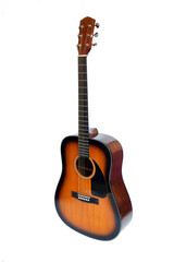 Brown guitar on white background