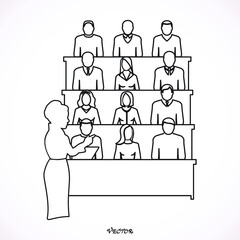 A group of students. A training seminar .Speaking to the audience flat style line