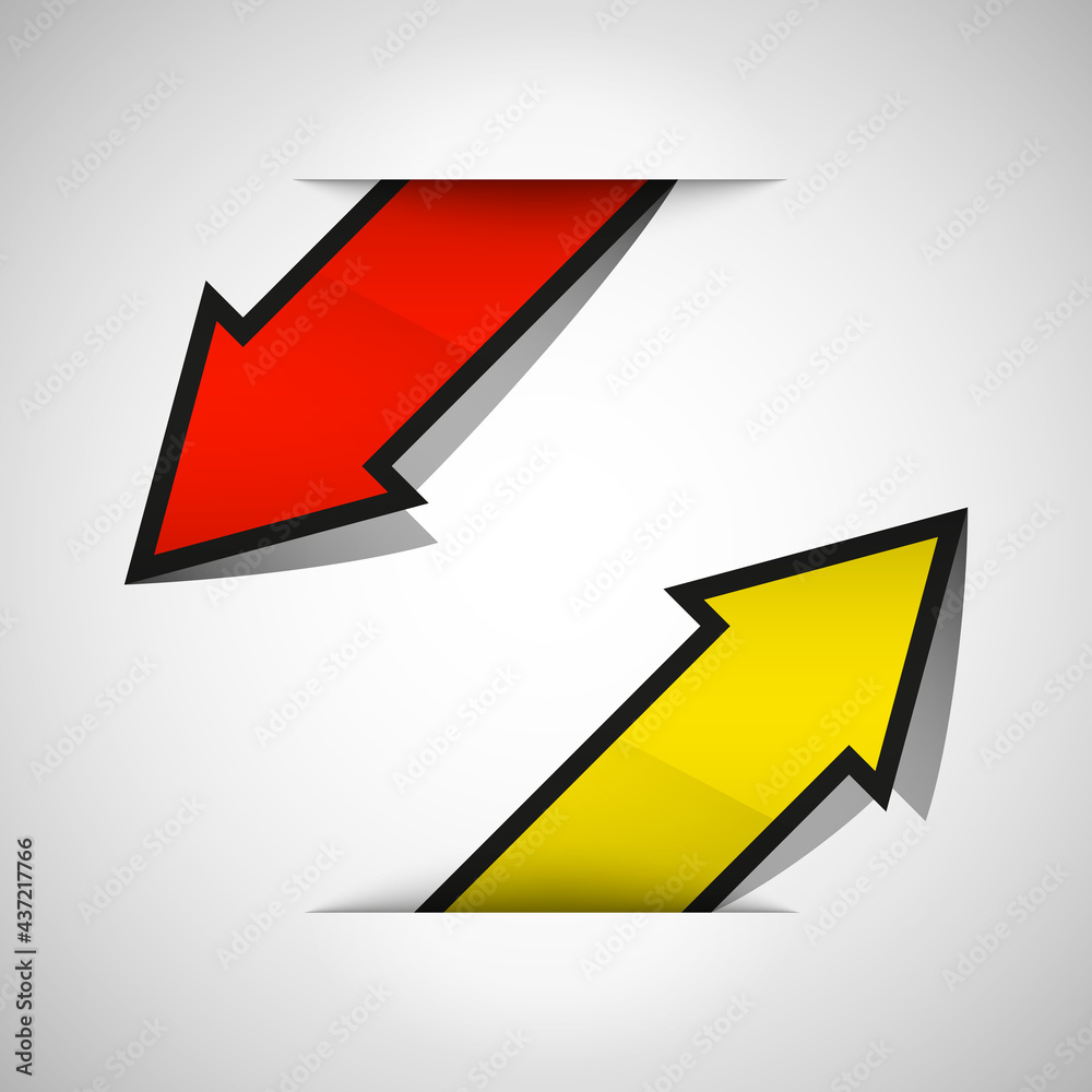 Poster Arrow banners set. Direct shape. 3d Abstract Background. Business infographic presentation diagram. Section compare service. Up and down trend. Paper index. Exact pointer