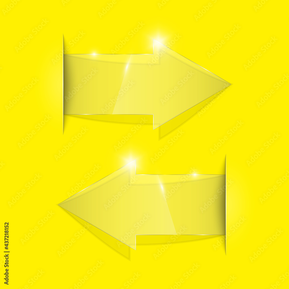 Poster Transparent arrow banners set. Direct glassy shape. Abstract arrows Background. Business infographic presentation diagram. Section compare service. down arrow trend. Paper index. Exact pointer