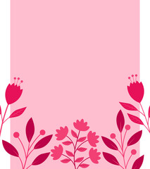 Fototapeta na wymiar Frame pink plant silhouettes vector illustration. Postcard flower pink leaves