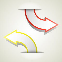 Two curved circle arrow ribbon. 2 direction round banner shape. Trend arrow stripe form, flat icon