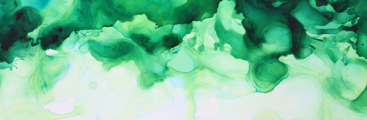 art photography of abstract fluid painting with alcohol ink, green colors