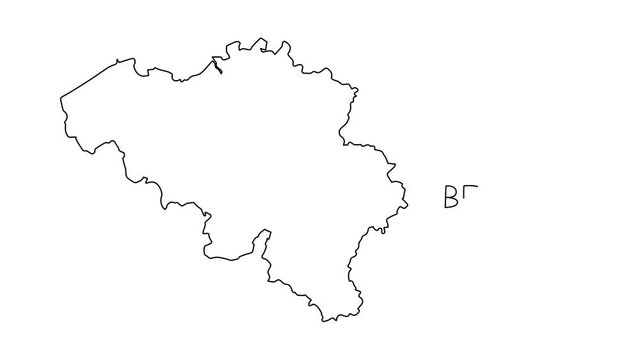 Belgium map animation line. Black line animation letters drawing on a white background.