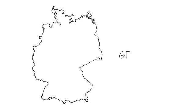 Germany map animation line. Black line animation letters drawing on a white background.