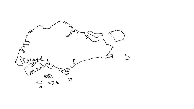 Singapore map animation line. Black line animation letters drawing on a white background.