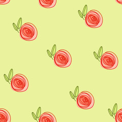 light green seamless pattern with red stylized roses