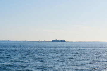 Nice cruise ferry sailing to the horizon in the Baltic Sea