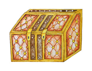 Hand drawn watercolor medieval casket.