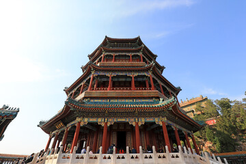 Fototapeta premium The architectural landscape of foxiangge is in the summer palace, Beijing