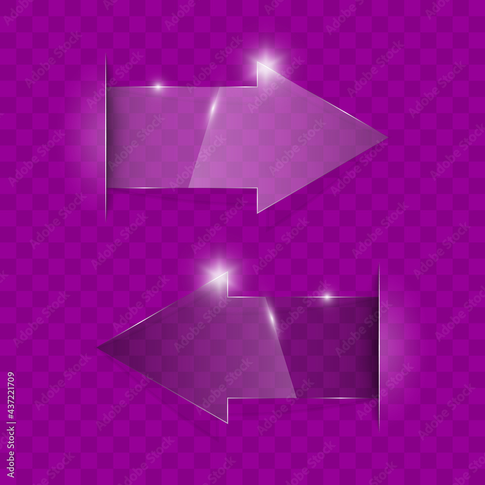 Poster Transparent arrow banners set. Direct glassy shape. Abstract arrows Background. Business infographic presentation diagram. Section compare service. down arrow trend. Paper index. Exact pointer
