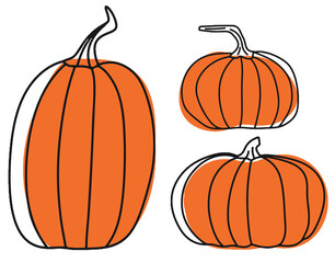 Halloween Pumpkin Silhouette Set, Pumpkin Collection, White background, vector Illustration, Doodle Style, Line Illustrations. Vector illustration