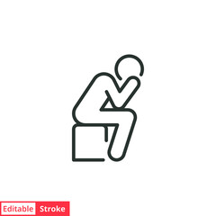 Depression man line icon. Simple outline style. Depress, sad, lonely, loneliness, alone, person, sorrow, stress concept. Vector illustration isolated on white background. Editable stroke EPS 10.