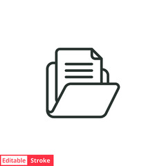 Document file line icon. Simple outline style. Collect, account, statement, bank, data, email, file, open folder concept. Vector illustration isolated on white background. Editable stroke EPS 10. - obrazy, fototapety, plakaty
