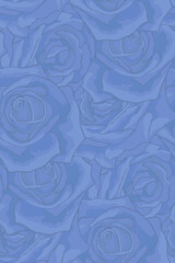 Blue beautiful rose flowers close-up. Vector illustration. Seamless pattern.