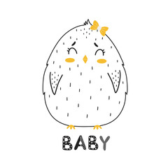 Cute chicken contour with a bow in a scandinavian style