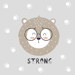 Cute lion in glasses in scandinavian style with paw prints - 437224770