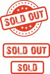 Sold out red stamp on Isolated on white