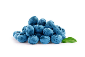 Fresh blueberries with bluberry leaves isolated on white background. © vadarshop