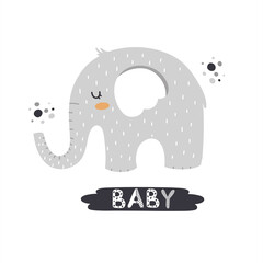 Scandinavian style elephant with lettering - 437225711