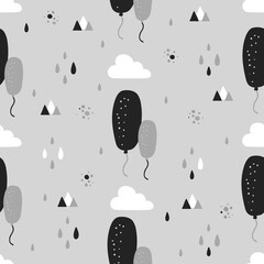 Seamless pattern with balloons in the Scandinavian style in gray tones - 437226101
