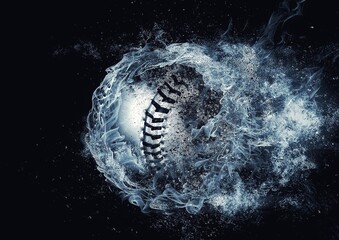 Splashing 3D rendered baseball ball and black background